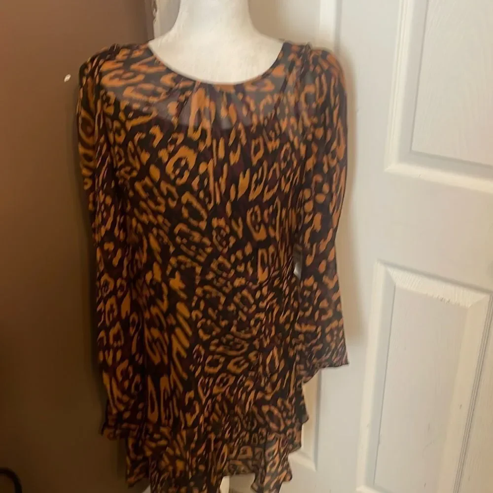 DKNY Leopard Print Mini Dress In Roasted Pecan Medium NWT - Picture 1 of 13